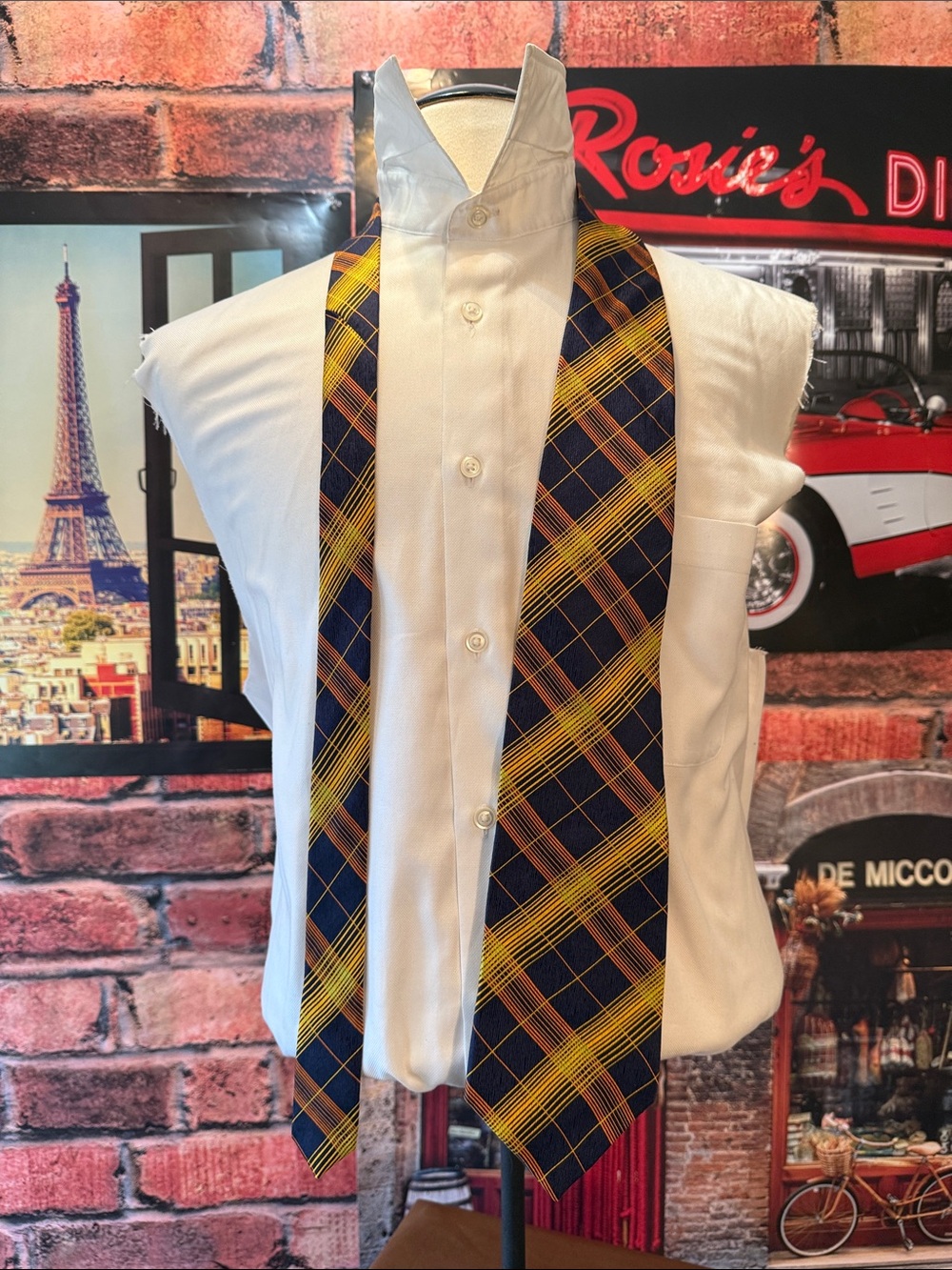 Navy Plaid Yellow Accent Necktie